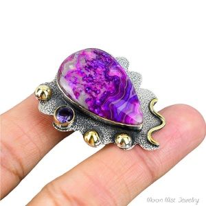 Purple Botswana agate and amethyst pendant